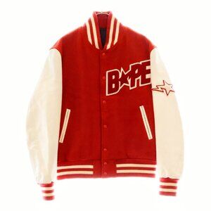 Vintage Bape Sta Nigo 90's Leather Wool Varsity Football Jacket Made in Japan